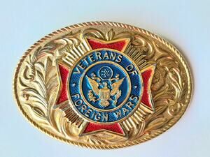Belt Buckle VFW Blue Red Gold Veterans of Foreign Wars 1980s